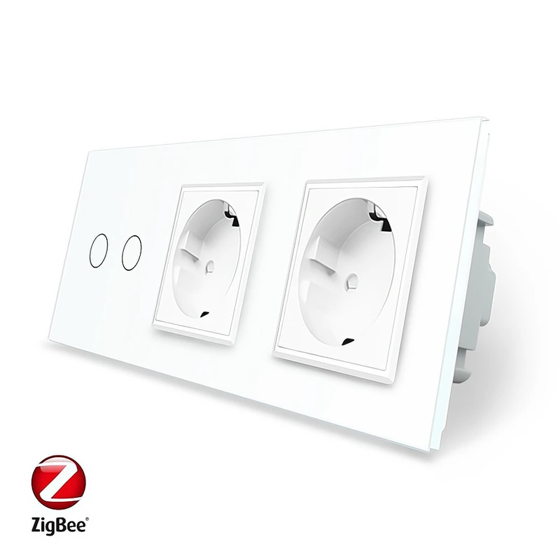 Розумний сенсорний ZigBee вимикач 2 сенсора 2 розетки Livolo білий скло (VL-C702Z/C7C2EU-11) — Livolo