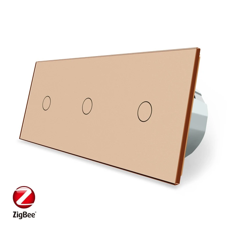 Розумний сенсорний ZigBee вимикач 3 сенсорів (1-1-1) Livolo золото (VL-C701Z/C701Z/C701Z-13) — Livolo