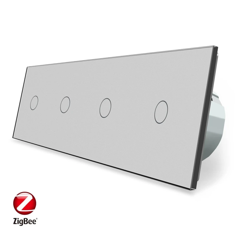 Розумний сенсорний ZigBee вимикач 4 сенсора (1-1-1-1) Livolo сірий скло (VL-C704Z-15)