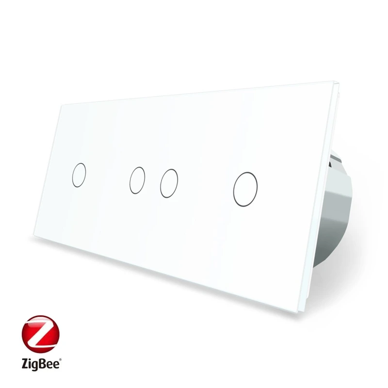 Розумний сенсорний ZigBee вимикач 4 сенсора (1-2-1) Livolo білий скло (VL-C701Z/C702Z/C701Z-11) — Livolo