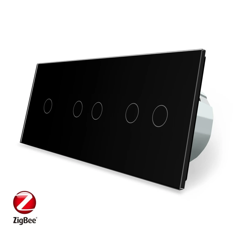 Розумний сенсорний ZigBee вимикач 5 сенсорів (1-2-2) Livolo чорний скло (VL-C701Z/C702Z/C702Z-12) — Livolo
