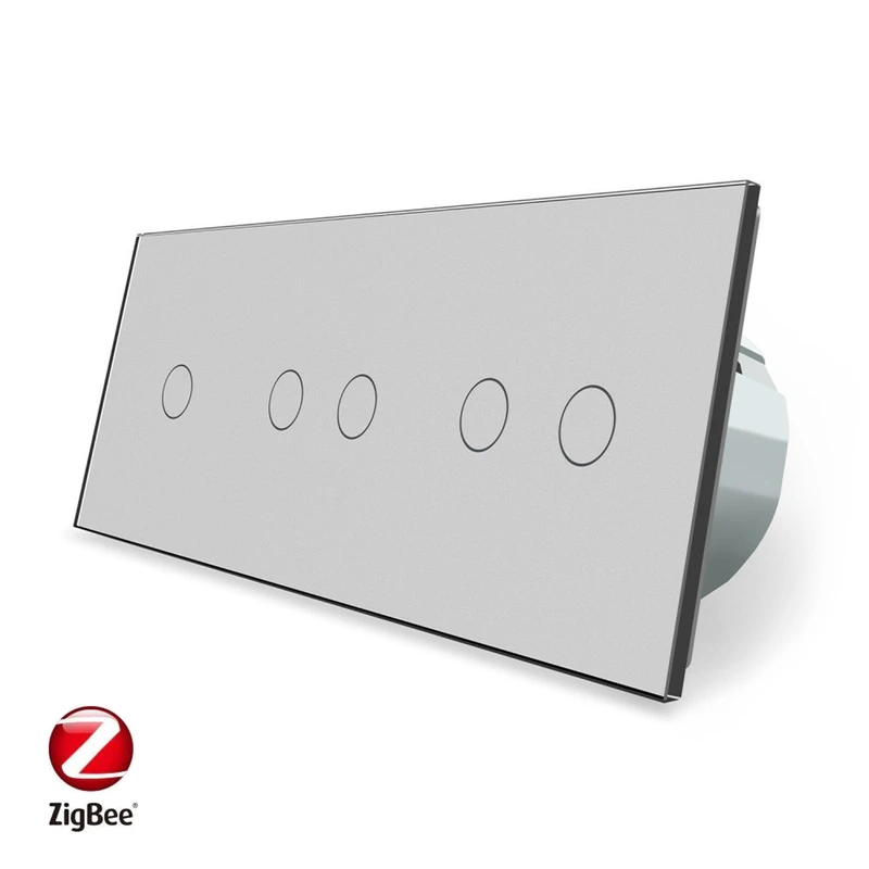 Розумний сенсорний ZigBee вимикач 5 сенсорів (1-2-2) Livolo сірий скло (VL-C701Z/C702Z/C702Z-15) — Livolo