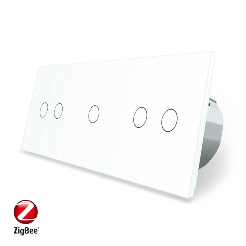 Розумний сенсорний ZigBee вимикач 5 сенсорів (2-1-2) Livolo білий скло (VL-C702Z/C701Z/C702Z-11)