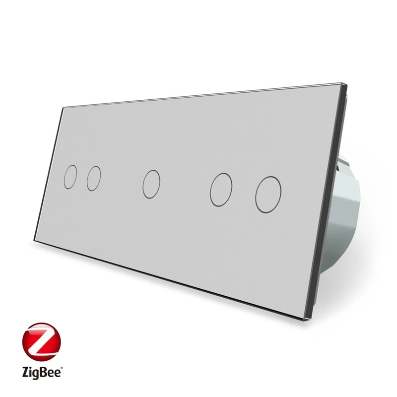 Розумний сенсорний ZigBee вимикач 5 сенсорів (2-1-2) Livolo сірий скло (VL-C702Z/C701Z/C702Z-15)