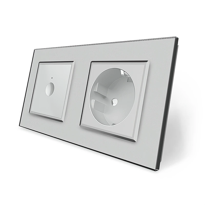 Сенсорний вимикач Sense 1 сенсор 1 розетка Livolo сірий скло (VL-C7FC1/FCTC16A-4IP)