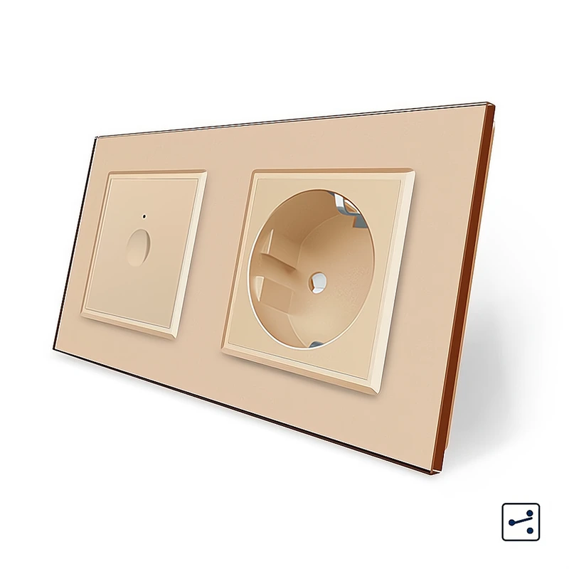 Сенсорний прохідний/перехресний вимикач Sense 1 сенсор 1 розетка Livolo золотий скло (VL-C7FC1S/FCTC16A-4AP) (VL-C7FC1APS/FCTC16A-4AP) — Livolo