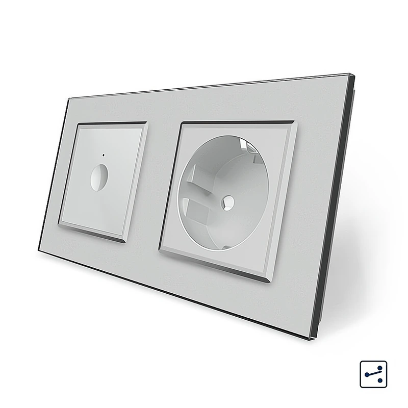 Сенсорний прохідний/перехресний вимикач Sense 1 сенсор 1 розетка Livolo сірий скло (VL-C7FC1S/FCTC16A-4IP) (VL-C7FC1IPS/FCTC16A-4IP) — Livolo