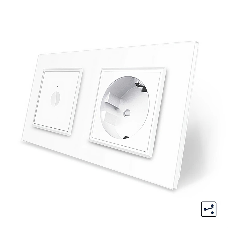 Сенсорний прохідний/перехресний вимикач Sense 1 сенсор 1 розетка Livolo білий скло (VL-C7FC1S/FCTC16A-4WP) (VL-C7FC1WPS/FCTC16A-4WP) — Livolo