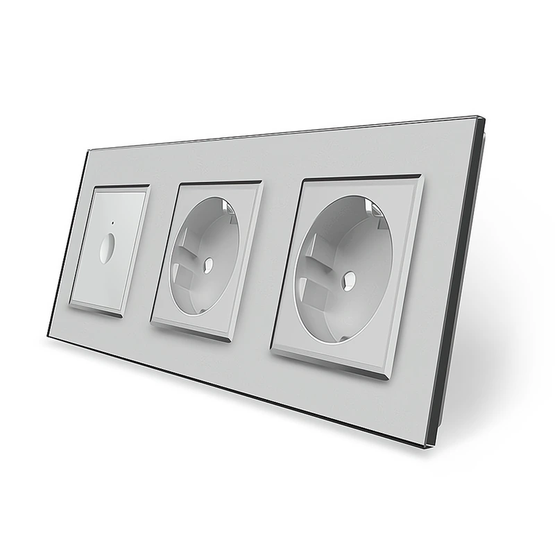 Сенсорний вимикач Sense 1 сенсор 2 розетки Livolo сірий скло (VL-C7FC1/FCTC16A/FCTC16A-6IP)