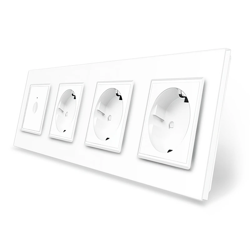 Сенсорний вимикач Sense 1 сенсор 3 розетки Livolo білий скло (VL-C7FC1/FCTC16A/FCTC16A/FCTC16A-8WP)
