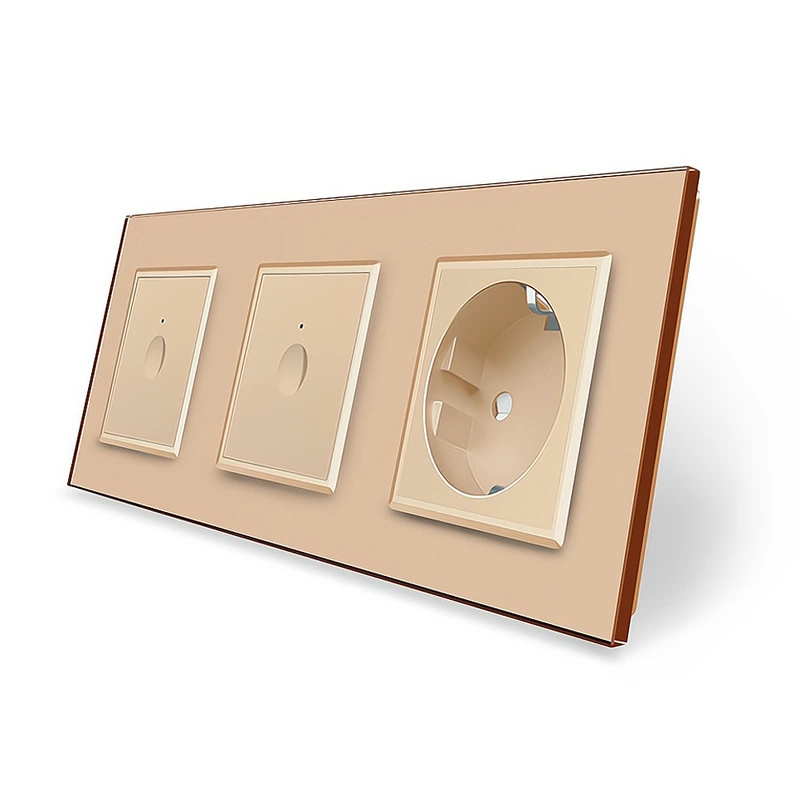 Сенсорний вимикач Sense 2 сенсора (1-1) 1 розетка Livolo золотий скло (VL-C7FC1/FC1/FCTC16A-6AP)