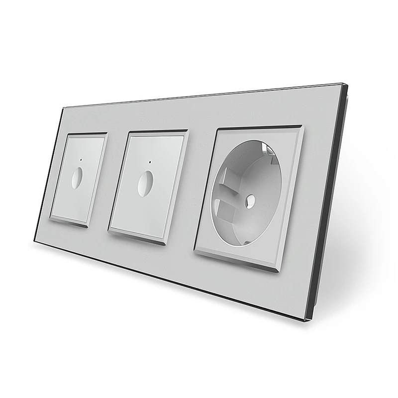 Сенсорний вимикач Sense 2 сенсора (1-1) 1 розетка Livolo сірий скло (VL-C7FC1/FC1/FCTC16A-6IP)