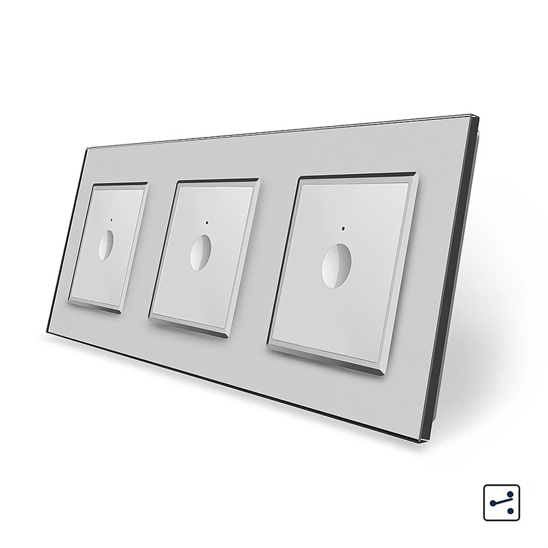 Сенсорний прохідний/перехресний вимикач Sense 3 сенсора (1-1-1) Livolo сірий скло (VL-C7FC1S/FC1S/FC1S-6IP)