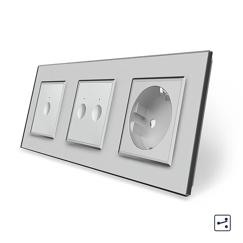 Сенсорний прохідний/перехресний вимикач Sense 3 сенсора (1-2) 1 розетка Livolo сірий скло (VL-C7FC1S/FC2S/FCTC16A-6IP)