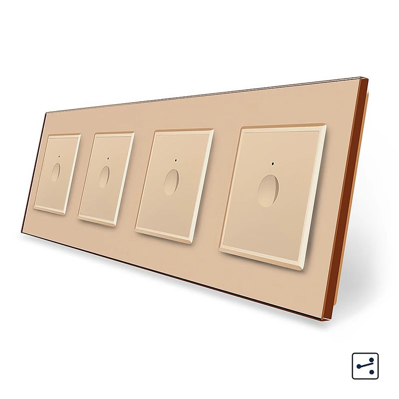 Сенсорний прохідний/перехресний вимикач Sense 4 сенсора (1-1-1-1) Livolo золотий скло (VL-C7FC1S/FC1S/FC1S/FC1S-8AP)