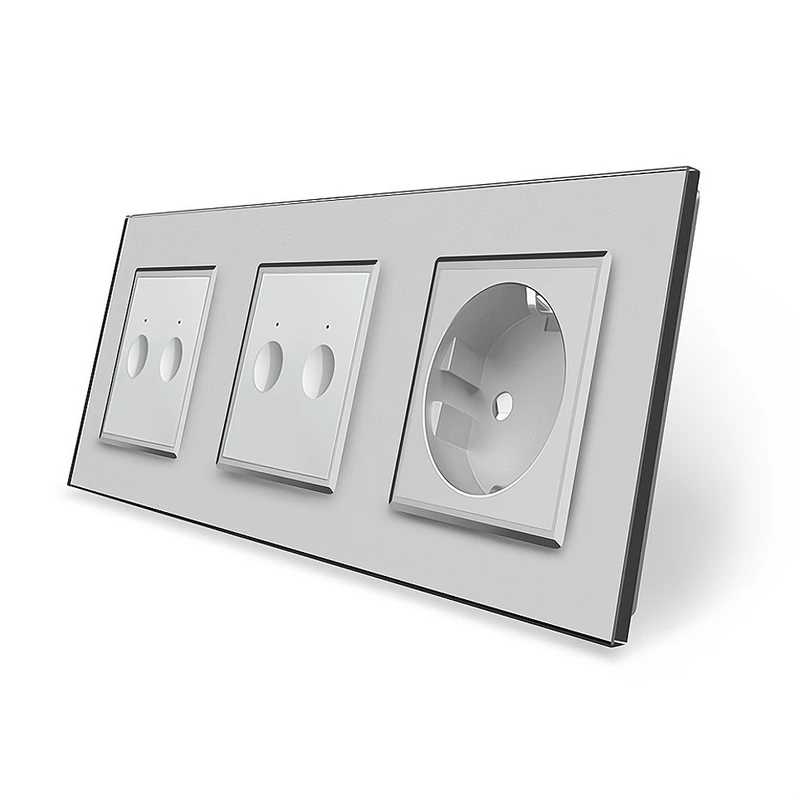 Сенсорний вимикач Sense 4 сенсора (2-2) 1 розетка Livolo сірий скло (VL-C7FC2/FC2/FCTC16A-6IP)