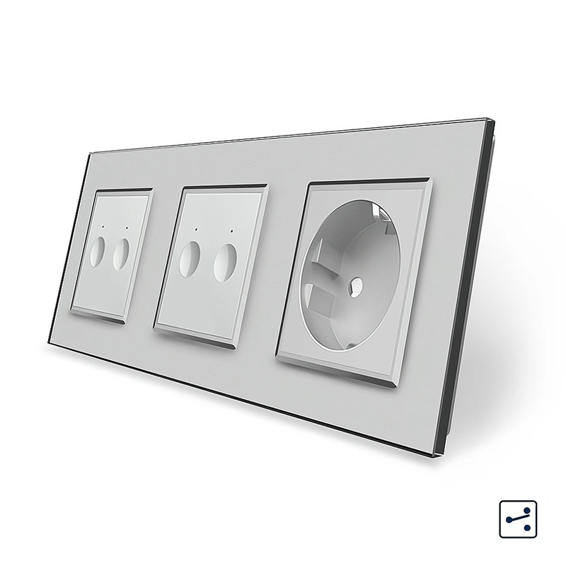 Сенсорний прохідний/перехресний вимикач Sense 4 сенсора (2-2) 1 розетка Livolo сірий скло (VL-C7FC2S/FC2S/FCTC16A-6IP)