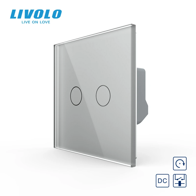 Сенсорна кнопка 2 сенсора 12/24В Livolo сірий скло (VL-FC2HC-2IP) (VL-FC2HC-2IP)