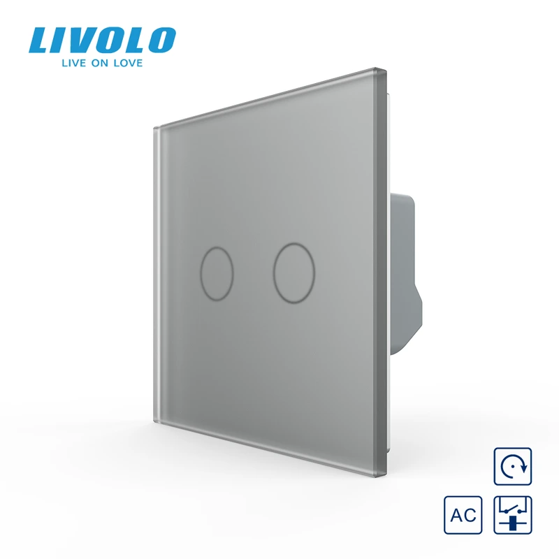 Сенсорна кнопка 2 сенсора Сухий контакт Livolo сірий матовый скло — Livolo