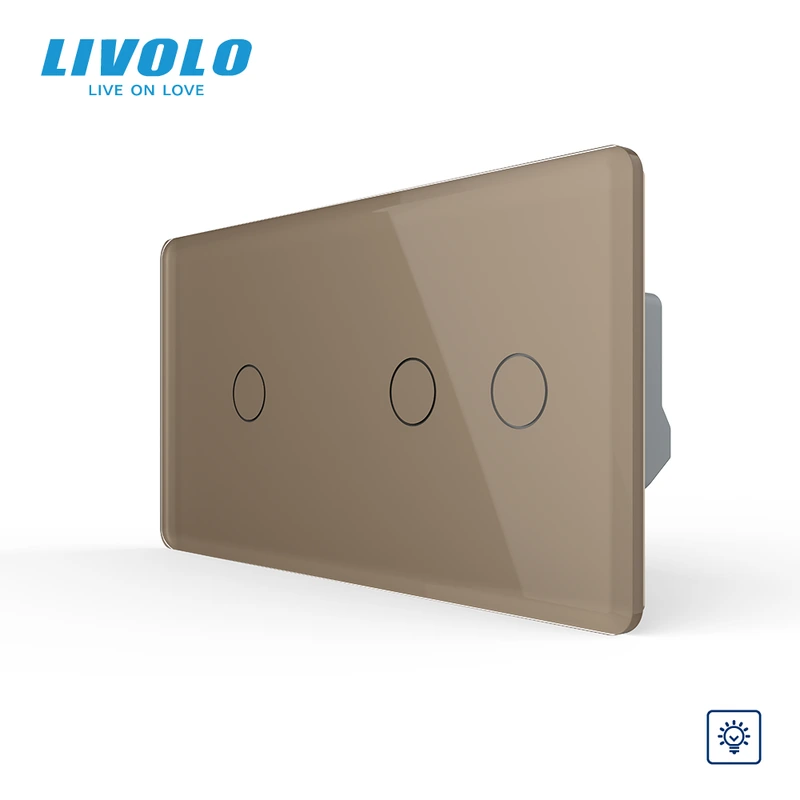 Сенсорний димер LIVOLO, 3 сенсори (1-2), золотий 2.5D, скло