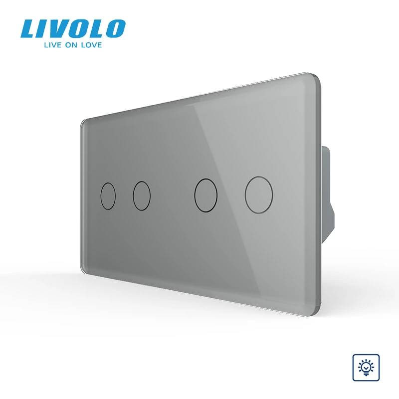 Сенсорний димер LIVOLO, 4 сенсори (2-2), сірий 2.5D, скло