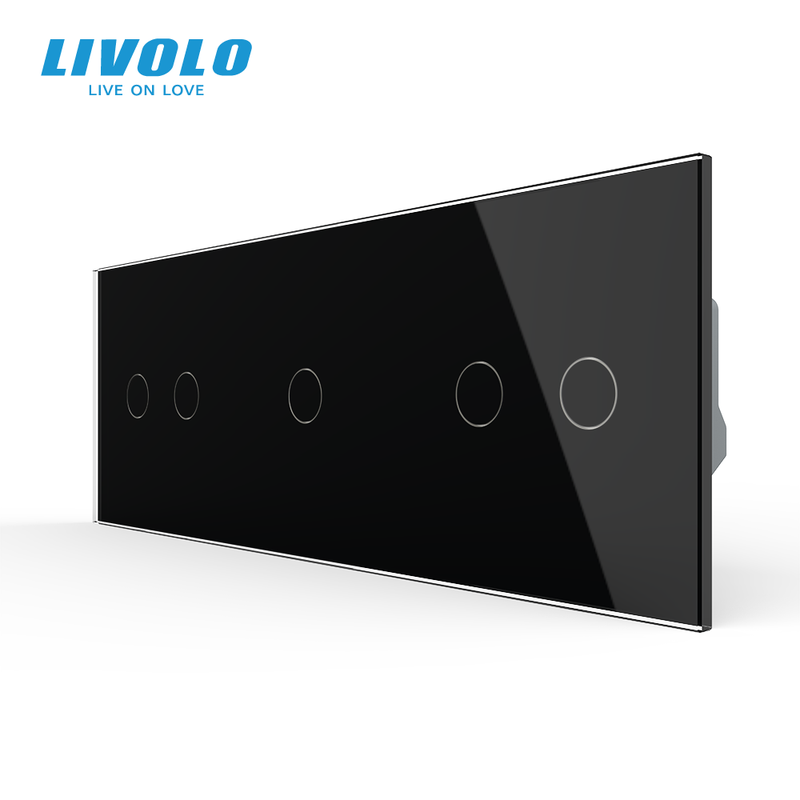 Сенсорний димер LIVOLO 5 сенсорів (2-1-2), чорний, скляна панель, 2A 230V