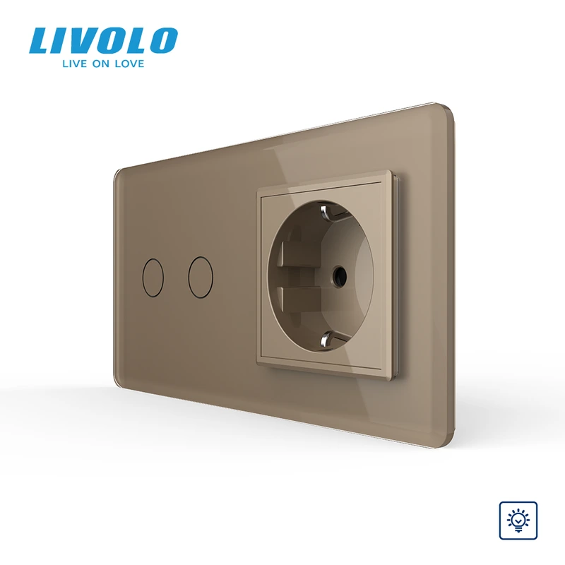 Сенсорний диммер 2 сенсори 1 розетка LIVOLO золото 2.5D скло — Livolo