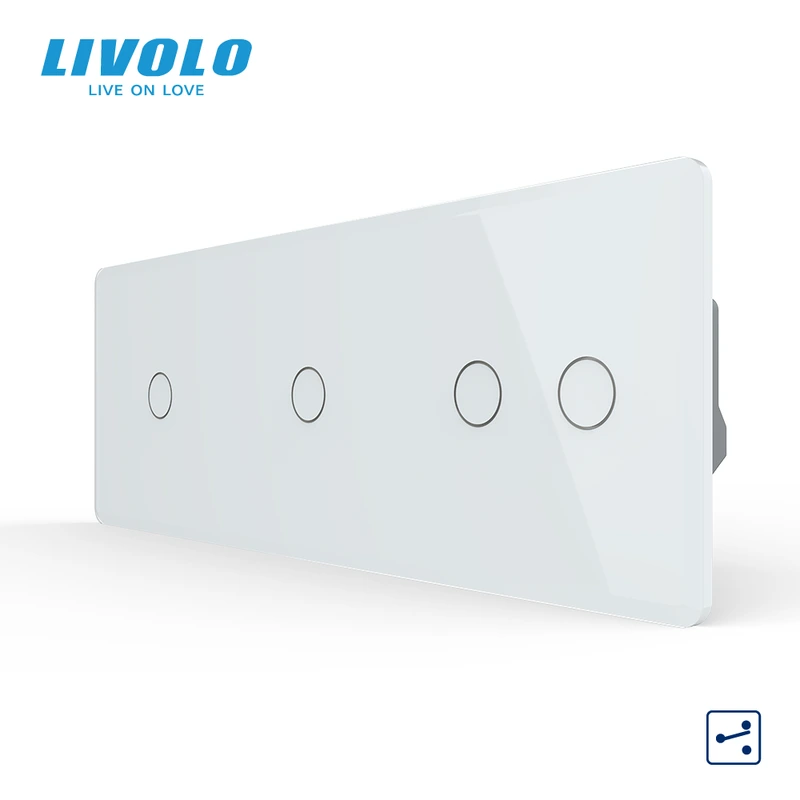 Сенсорний (дотиковий) прохідний/перехресний вимикач LIVOLO 4 сенсори (1-1-2) білий 2.5D скло