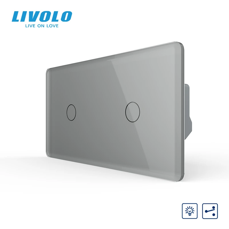 Сенсорний прохідний димер LIVOLO, 2 сенсори (1-1), сірий 2.5D, скло