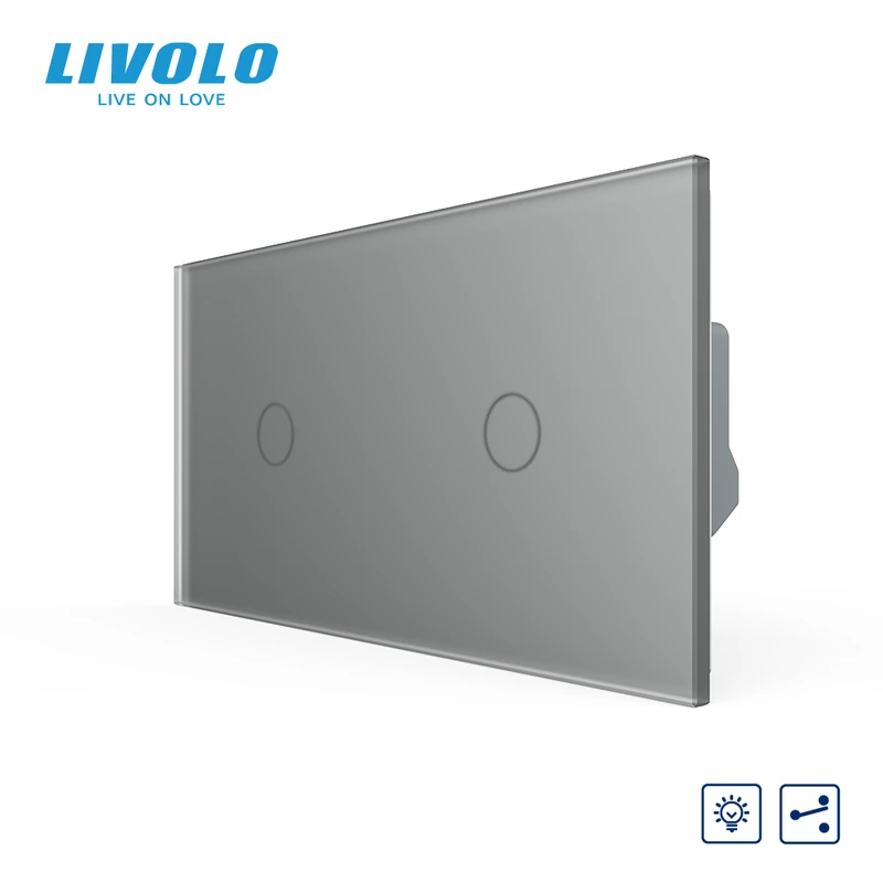 Сенсорний прохідний димер LIVOLO, 2 сенсори (1-1), сірий матовый, скло — Livolo