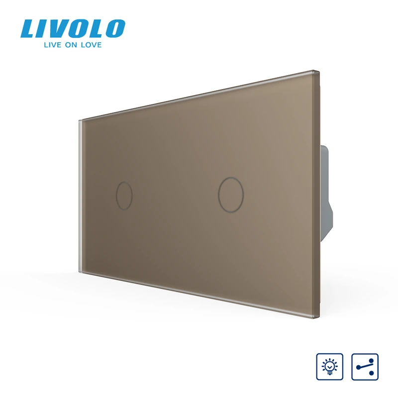 Сенсорний прохідний димер LIVOLO, 2 сенсори (1-1), золотий матовый, скло — Livolo