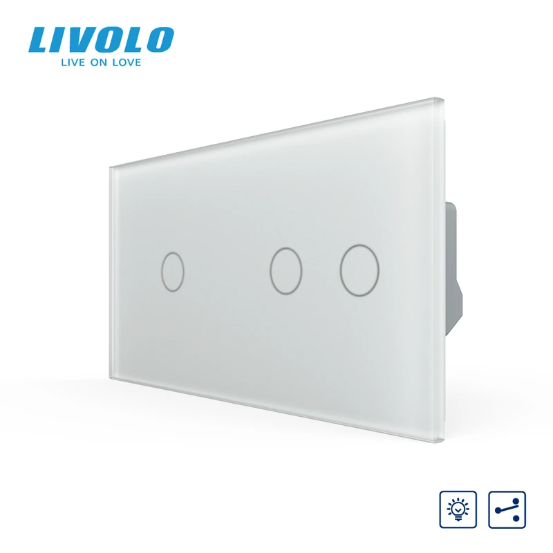 Сенсорний прохідний димер LIVOLO, 3 сенсори (1-2), білий матовый, скло — Livolo