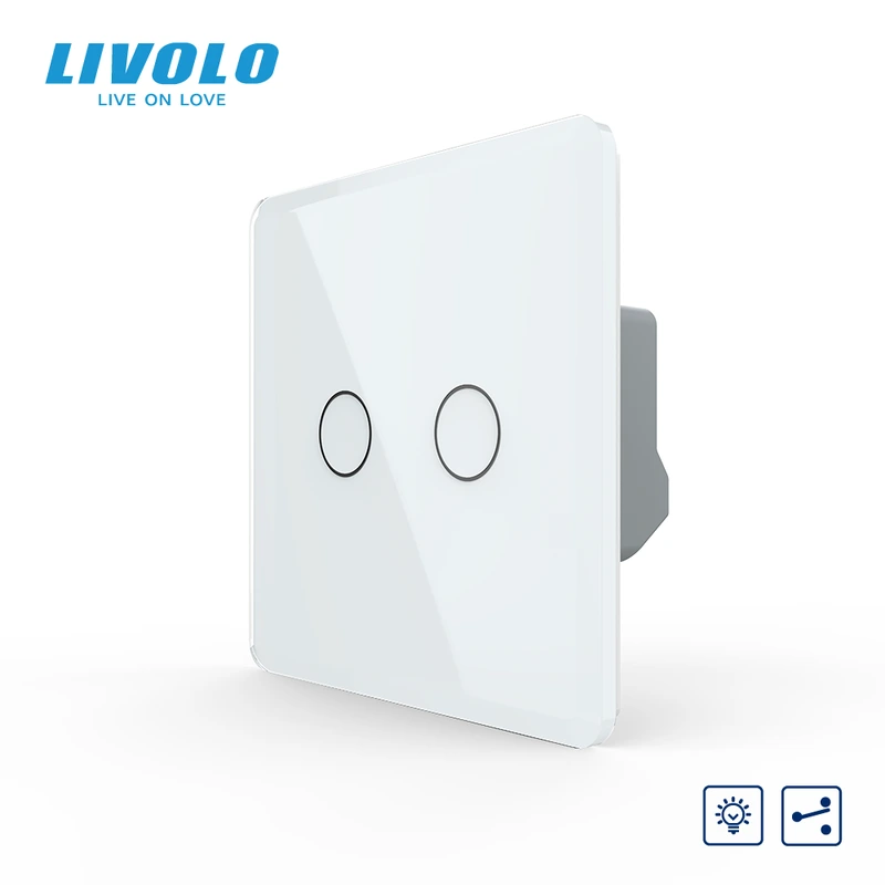 Сенсорний прохідний/перехресний димер 2 сенсори LIVOLO білий 2.5D скло — Livolo