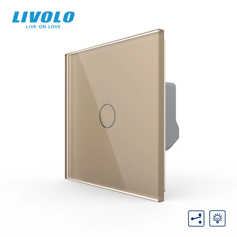 Сенсорний прохідний/перехресний диммер Livolo золотий скло (VL-C7FC1SD1-2GAP) (VL-C7FC1SD-2AP)