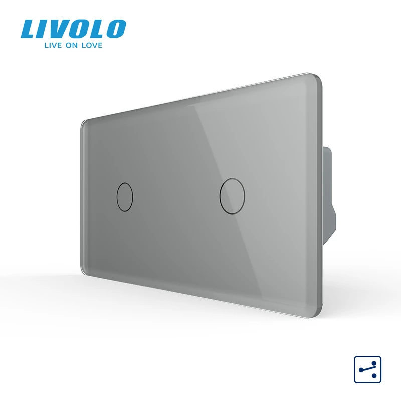 Сенсорний прохідний/перехресний вимикач 2 сенсора (1-1) LIVOLO сірий 2.5D скло — Livolo