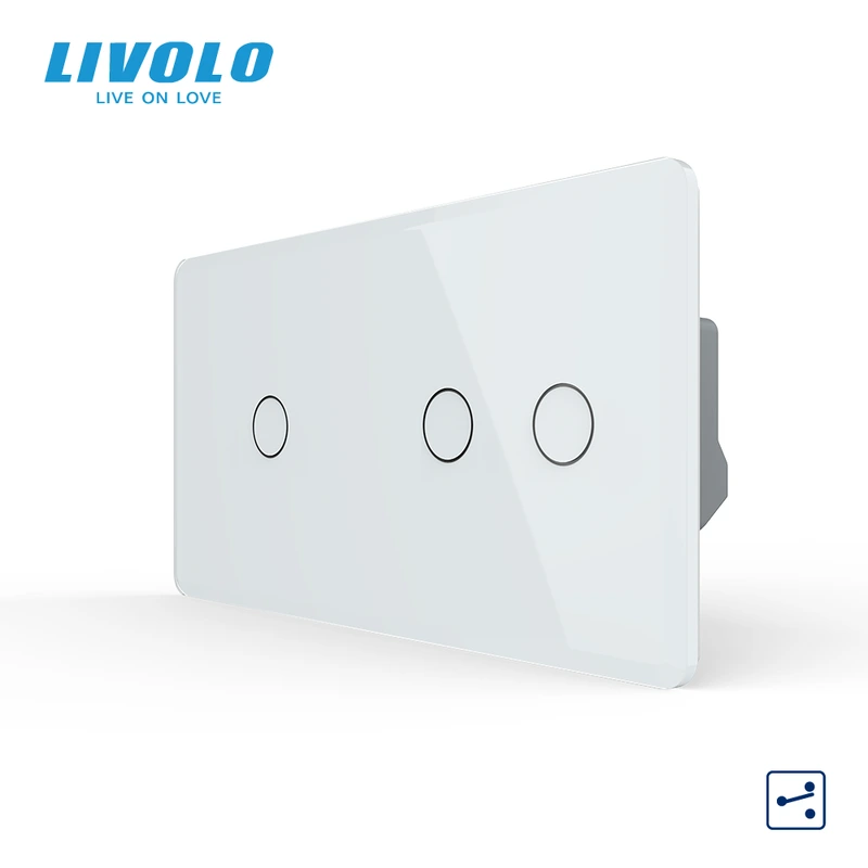 Сенсорний прохідний/перехресний вимикач 3 сенсора (1-2) LIVOLO білий 2.5D скло — Livolo