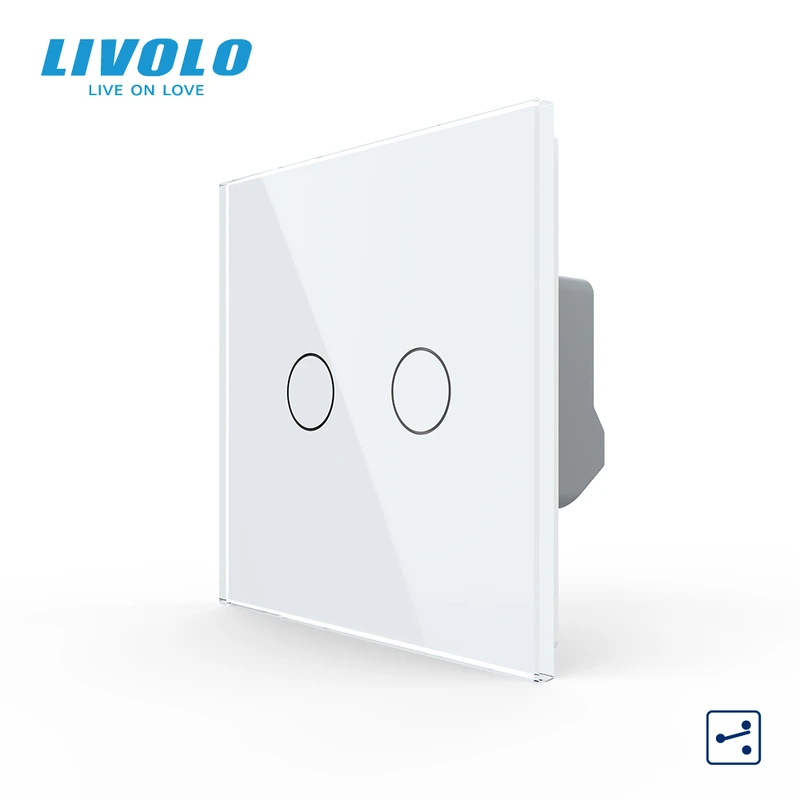 Сенсорний вимикач LIVOLO, 2-сенсорний, білий скляний, прохідний / перехресний, 5А 230В, без нейтралі (VL-C7FC2S-2WP) (VL-C7FC2S-2WP)