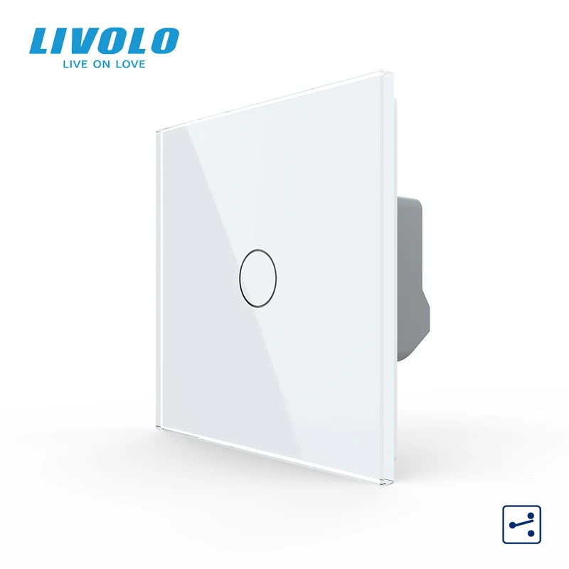 Сенсорний вимикач LIVOLO, білий скляний, прохідний / перехресний, 5А 230В, без нейтралі (VL-C7FC1S-2WP) (VL-C7FC1S-2WP)