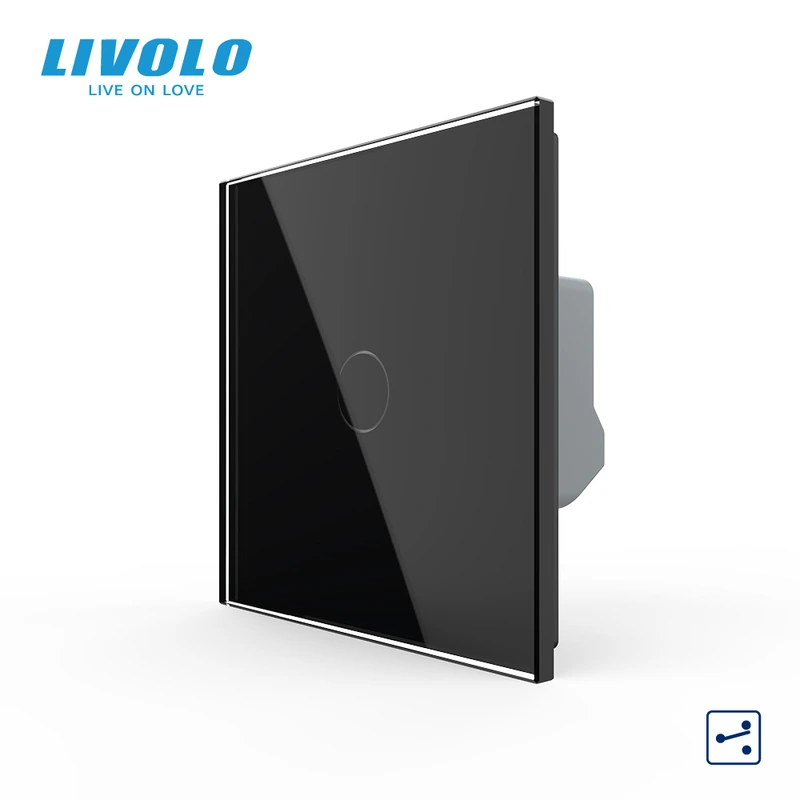 Сенсорний вимикач LIVOLO, чорний скляний, прохідний / перехресний, 5А 230В, без нейтралі (VL-C7FC1S-2BP) (VL-C7FC1S-2BP)