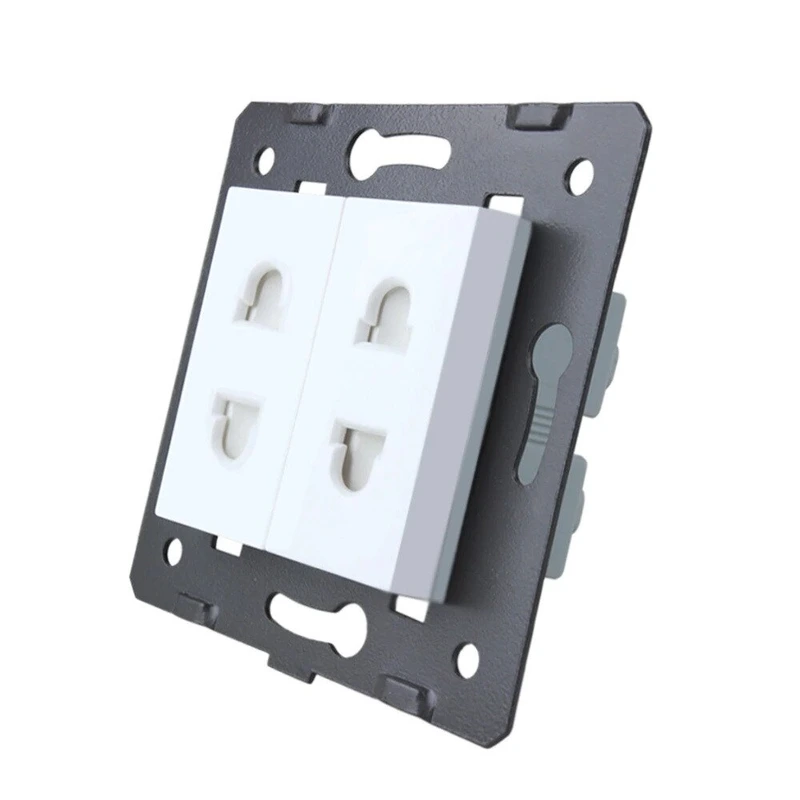 Універсальна подвійна розетка LIVOLO, біла, 2 стандарти в 1 (EU/US), з захисними шторками, 16А 250В, модуль (VL-FCT25 16A-2WP) (VL-FCT25/FCT25-2WP) — Livolo