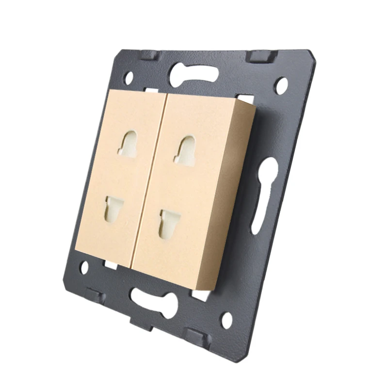 Універсальна подвійна розетка LIVOLO, золота, 2 стандарти в 1 (EU/US), з захисними шторками, 16А 250В, модуль (VL-FCT25 16A-2AP) (VL-FCT25/FCT25-2AP) — Livolo