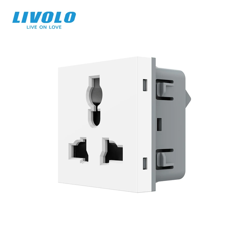Універсальна розетка LIVOLO 12-в-1, з заземленням і шторками, біла, 16А 250В, модуль (VL-FCT22 16A-2WP) (VL-FCT22 16A-2WP)