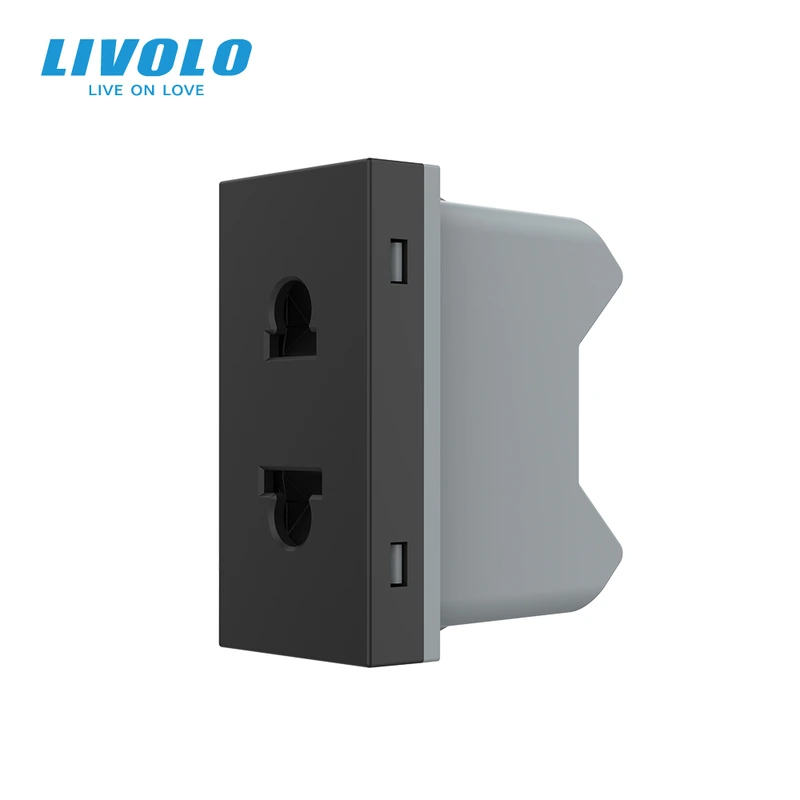 Універсальна розетка LIVOLO 2 в 1, чорна, без заземлення, з захисними шторками, модуль 0.5 поста, 16А 250В (VL-FCT25 16A-1BP) (VL-FCT25 16A-1BP)