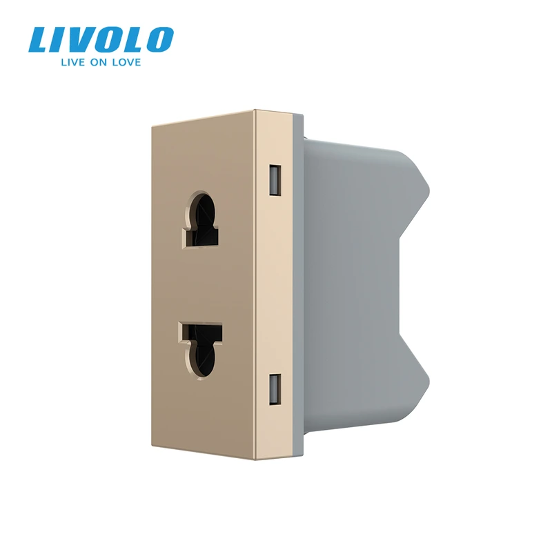 Універсальна розетка LIVOLO 2 в 1, золота, без заземлення, з захисними шторками, модуль 0.5 поста, 16А 250В (VL-FCT25 16A-1AP) (VL-FCT25 16A-1AP)