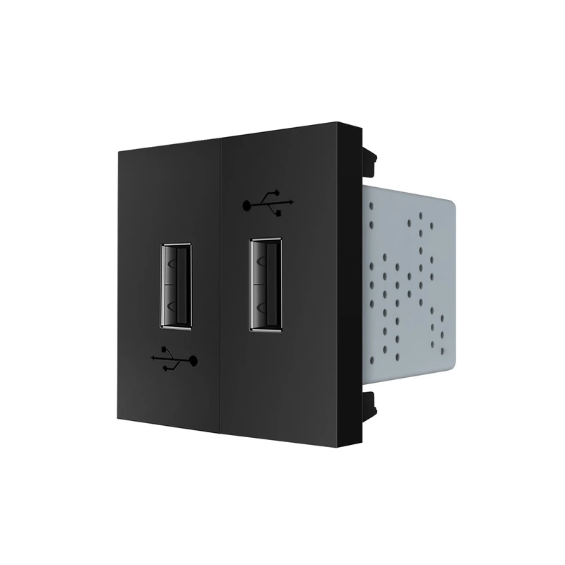 Подвійна розетка USB LIVOLO чорна, з блоком живлення 2×USB-A 5V/2.1A, 2×10Вт, модуль (VL-FCUA-2BP)