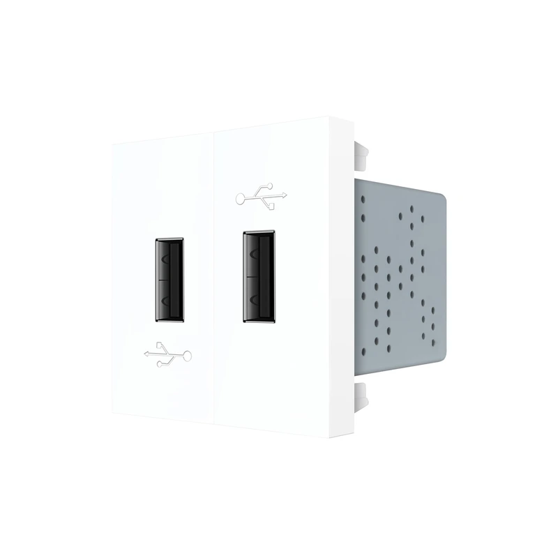 Подвійна розетка USB LIVOLO біла, з блоком живлення 2×USB-A 5V/2.1A, 2×10Вт, модуль (VL-FCUA-2WP)