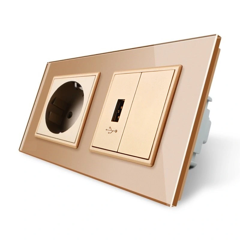 Розетка з заземленням з USB розеткою Livolo золотий скло (VL-C7C1EUUSBK0-13)