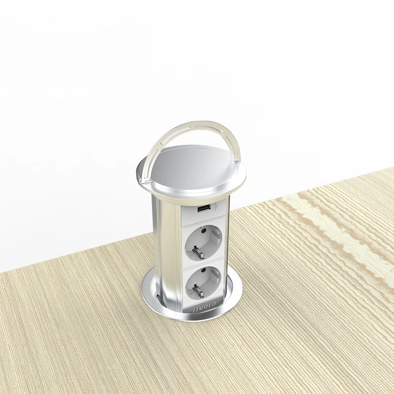 Висувна розетка з двох розеток та USB Livolo срібний (VL-SHS019-FCTC-S)