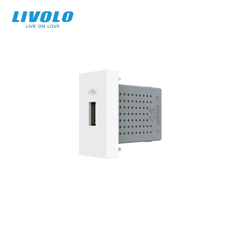 USB розетка LIVOLO 5V 2.1A, біла, 10Вт, з блоком живлення, модуль 0.5 поста (VL-FCUA-1WP) (VL-FCUA-1WP)