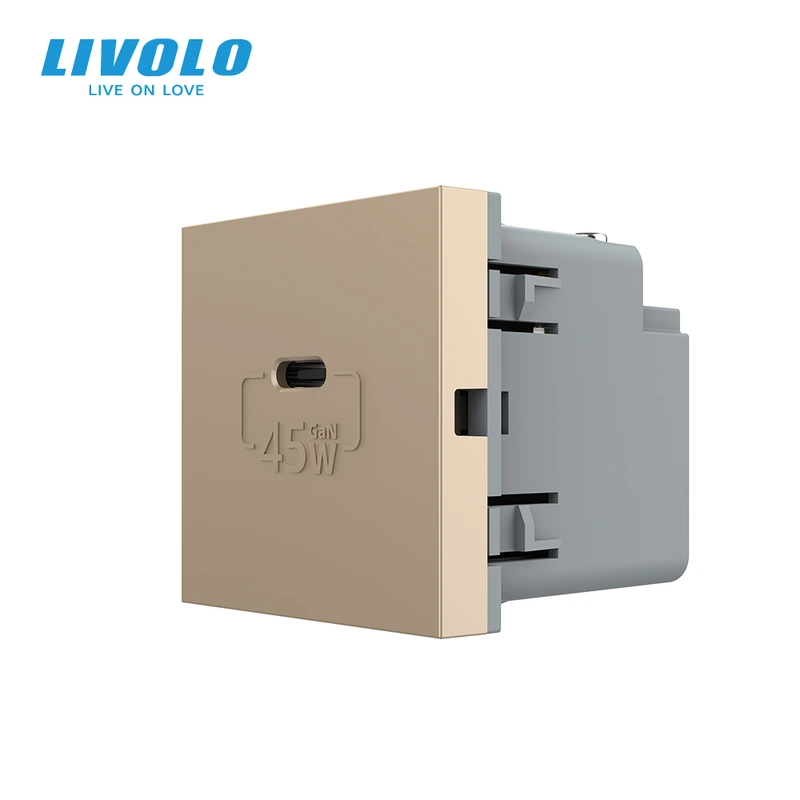 USB Type-C розетка LIVOLO, PD 45W, Power Delivery, швидка зарядка, золота, модуль (VL-FCUC-2AP)